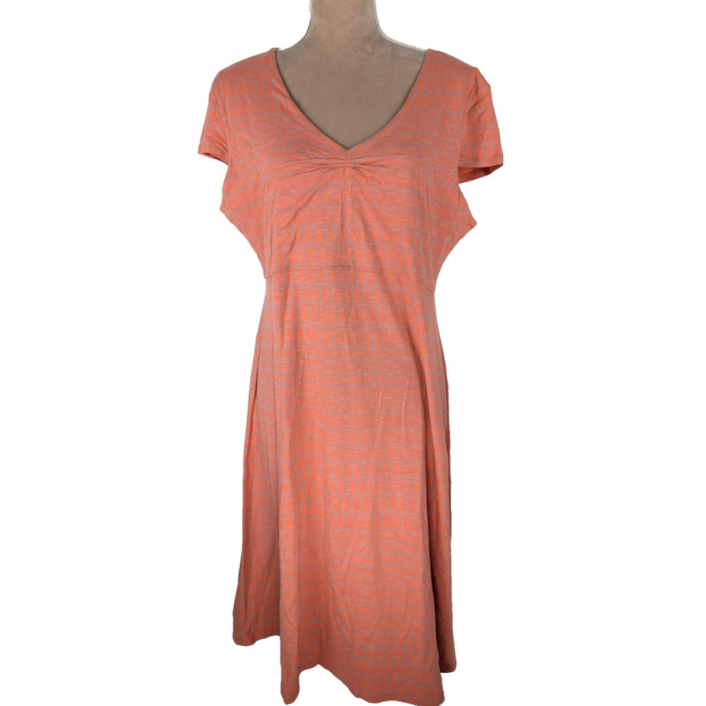 Toad & Co Rosemarie Dress Fit & Flare Organic Cotton XL Coral Geometric Leaf